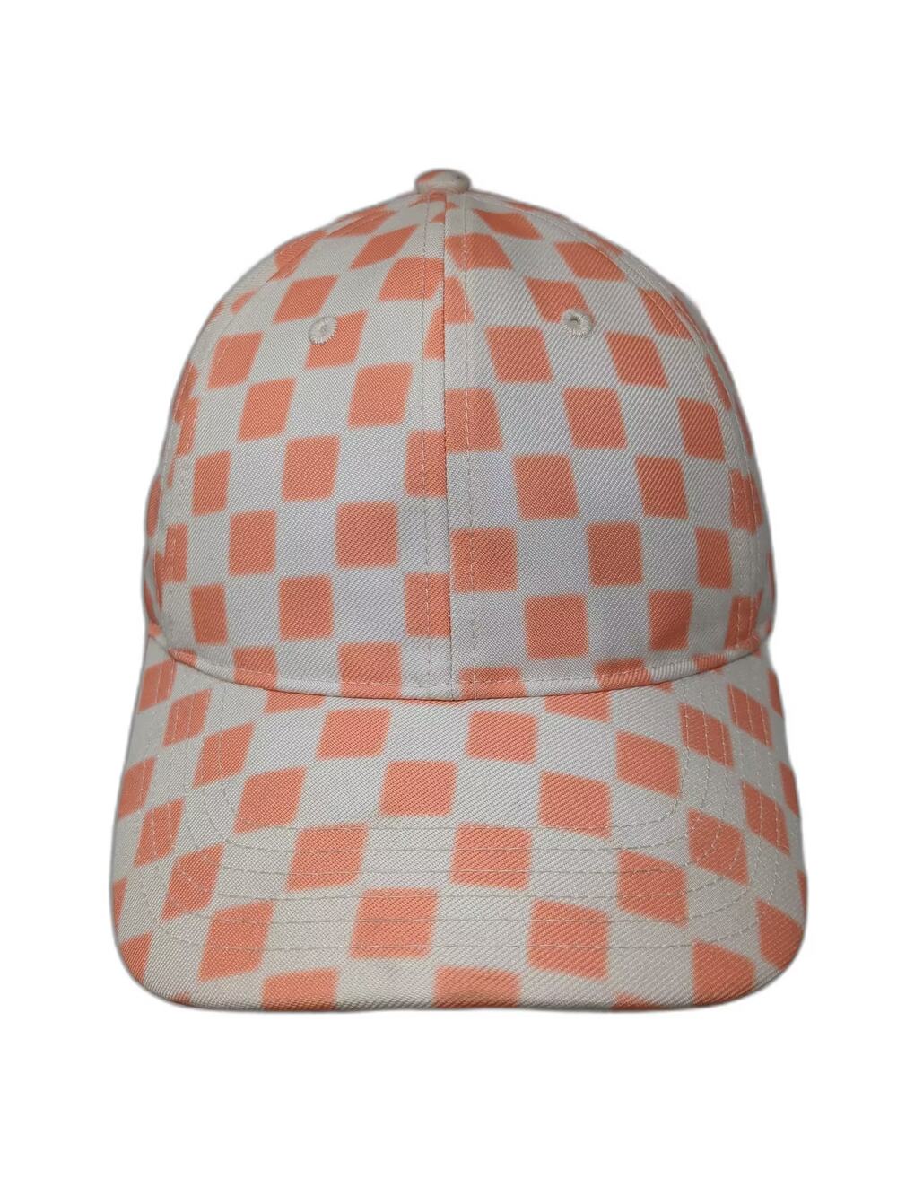 Art Class Orange White Checkered Baseball Cap Hat One Size Adjustable Polyester